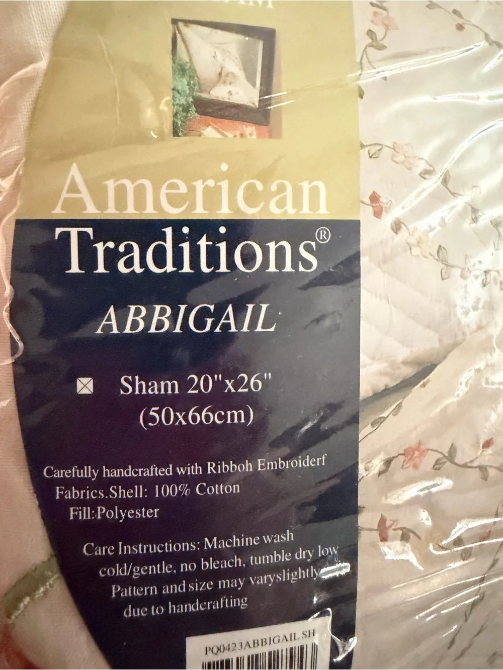 New American Traditions Cream Quilted Abigail Ribbon Pillow Sham 20x26” Country